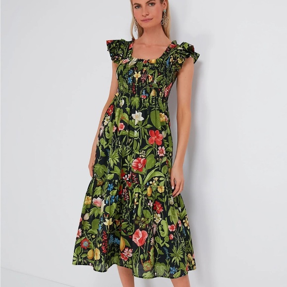 Tuckernuck Dresses & Skirts - Tuckernuck Black Floral Midi Dress with Green & Red Botanical Print